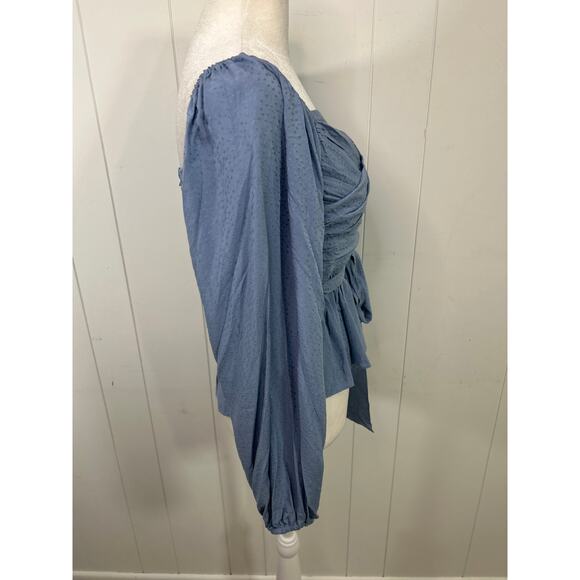 BCBGMAXAZRIA Light Blue Jacquard Balloon-Sleeve Top in Size XXS - Picture 5 of 9